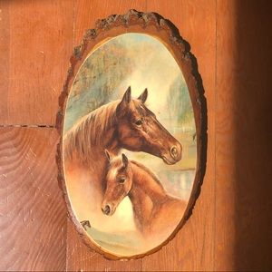Vintage Mare and Foal Wood Slice Art